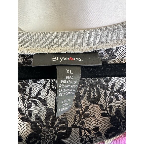 NWT Style & Co XL Downtown Gallery Beautiful Floral And Plaid With Lace Insert - Picture 4 of 10